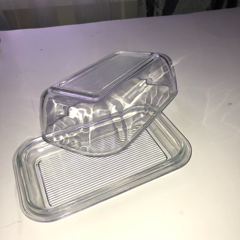 COPY - Arc France vintage glass butter dish with ribbed button- holds 1 pd of b…